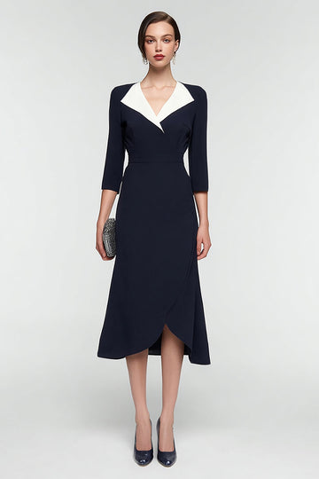 A-Line Black and White Midi Work Dress